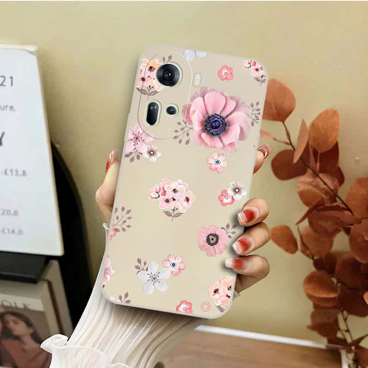 Oppo Reno 11 5G Cover - Off White - D2 - ONation Nature Floral Series - HQ Liquid Silicone Soft Case