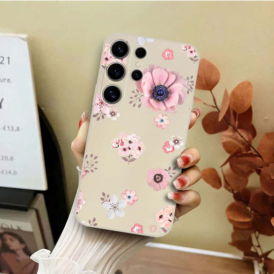 Samsung Galaxy S24 Ultra Cover - Off White - D2 - ONation Nature Floral Series - HQ Liquid Silicone Soft Case