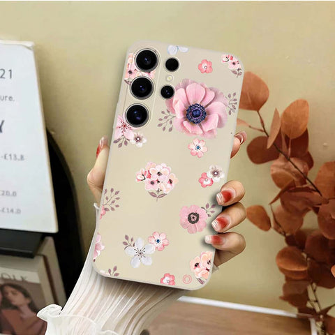 Samsung Galaxy S24 Ultra Cover - Off White - D2 - ONation Nature Floral Series - HQ Liquid Silicone Soft Case