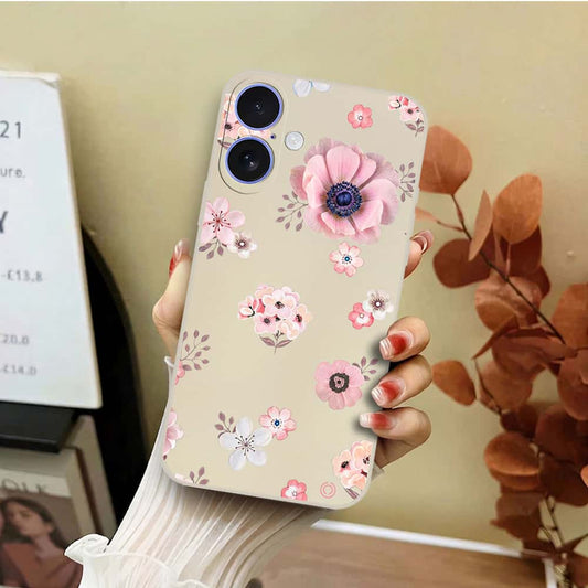 iPhone 16 Cover - Off White - D2 - ONation Nature Floral Series - HQ Liquid Silicone Soft Case