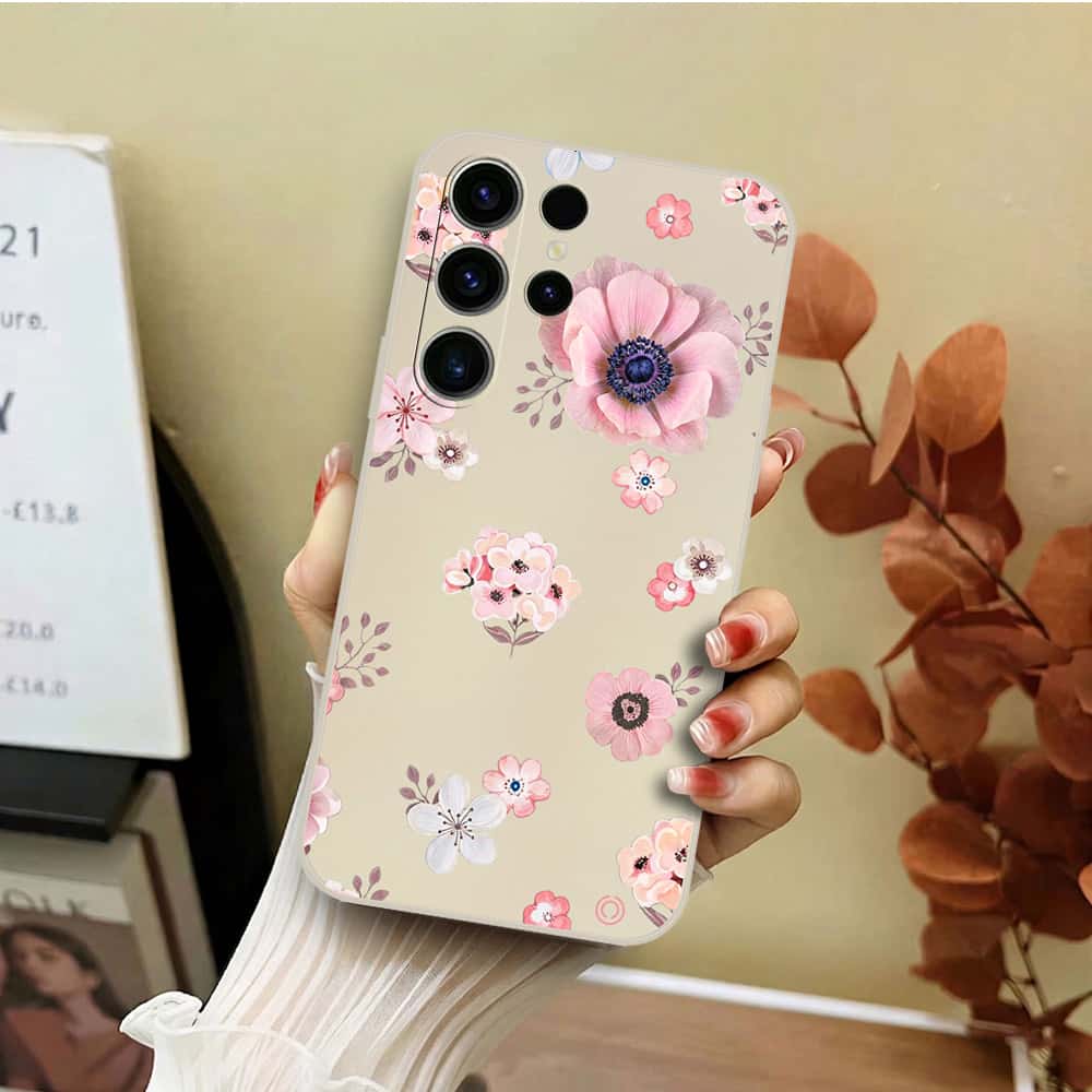 Samsung Galaxy S23 Ultra 5G Cover - Off White - D2 - ONation Nature Floral Series - HQ Liquid Silicone Soft Case