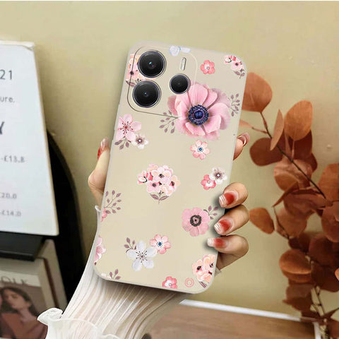 Xiaomi Redmi Note 14 4G Cover - Off White - D2 - ONation Nature Floral Series - HQ Liquid Silicone Soft Case