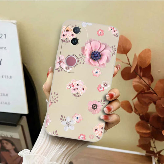 Vivo V50 Cover - Off White - D2 - ONation Nature Floral Series - HQ Liquid Silicone Soft Case