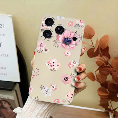 iPhone 17 Pro Max Cover - Off White - D2 - ONation Nature Floral Series - HQ Liquid Silicone Soft Case