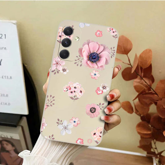 Samsung Galaxy A55 Cover - Off White - D2 - ONation Nature Floral Series - HQ Liquid Silicone Soft Case
