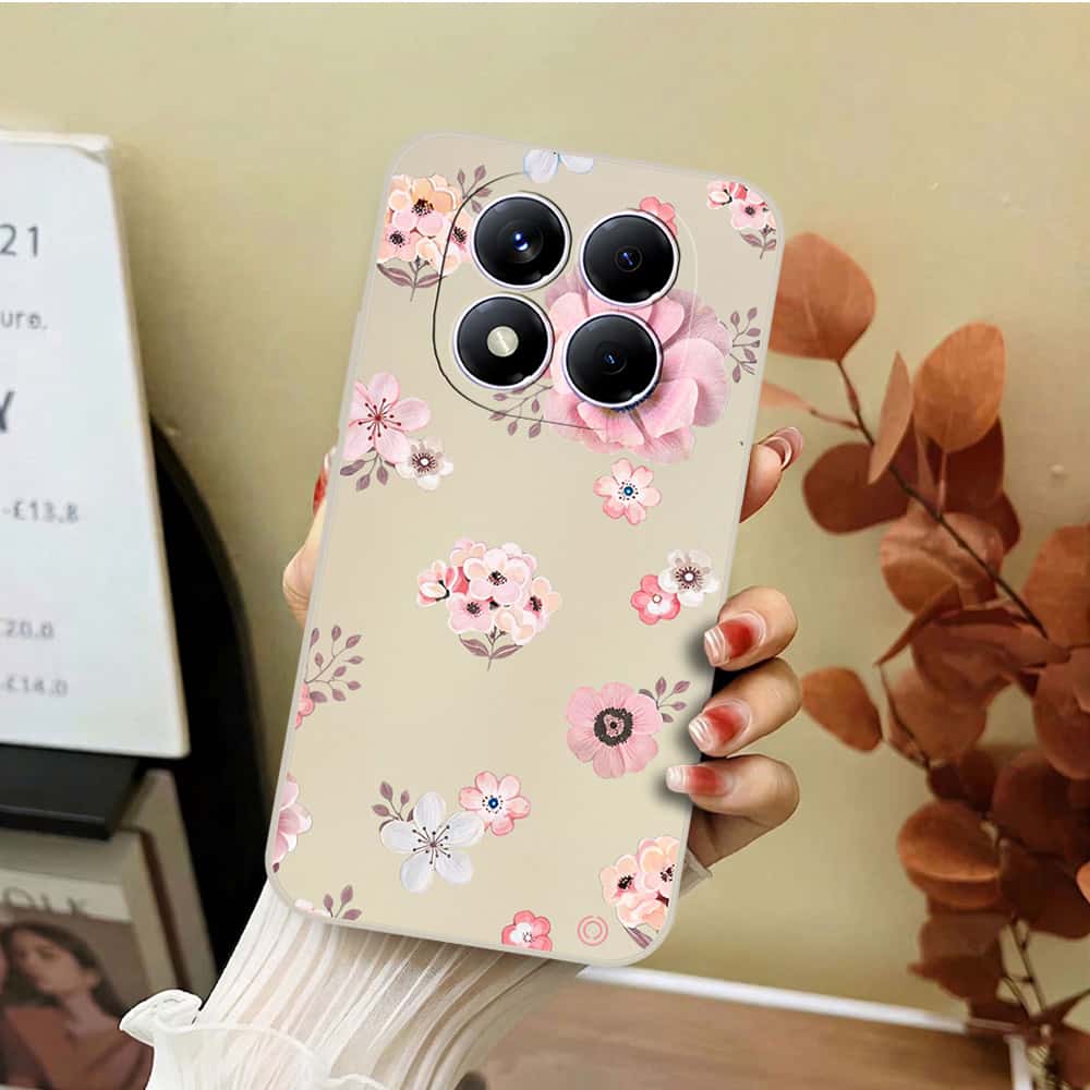 Xiaomi Redmi Note 14 Pro 4G Cover - Off White - D2 - ONation Nature Floral Series - HQ Liquid Silicone Soft Case