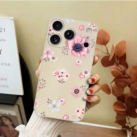 iPhone 17 Pro Cover - Off White - D2 - ONation Nature Floral Series - HQ Liquid Silicone Soft Case