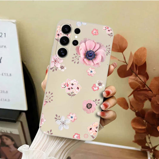 Samsung Galaxy S26 Ultra Cover - Off White - D2 - ONation Nature Floral Series - HQ Liquid Silicone Soft Case