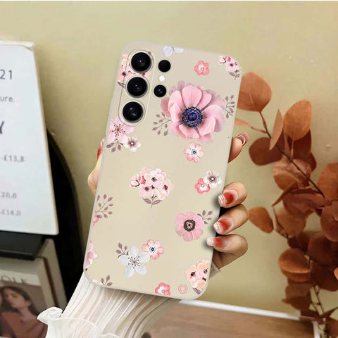 Samsung Galaxy S26 Ultra Cover - Off White - D2 - ONation Nature Floral Series - HQ Liquid Silicone Soft Case