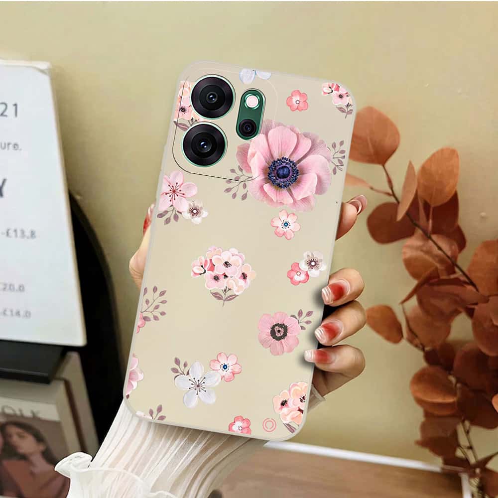 Oppo Reno 14F Cover - Off White - D2 - ONation Nature Floral Series - HQ Liquid Silicone Soft Case