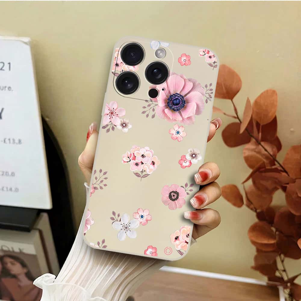 iPhone 15 Pro Cover - Off White - D2 - ONation Nature Floral Series - HQ Liquid Silicone Soft Case