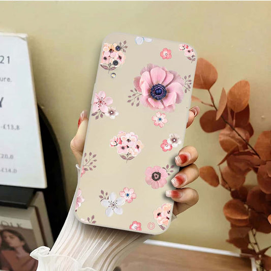 Samsung Galaxy M02 Cover - Off White - D2 - ONation Nature Floral Series - HQ Liquid Silicone Soft Case
