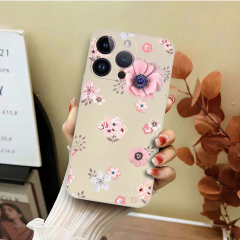 iPhone 14 Pro Cover - Off White - D2 - ONation Nature Floral Series - HQ Liquid Silicone Soft Case