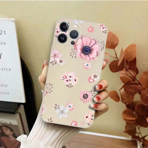 iPhone 13 Pro Max Cover - Off White - D2 - ONation Nature Floral Series - HQ Liquid Silicone Soft Case