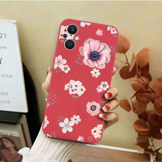 Oppo Reno7 Z 5G Cover - Red - D2 - ONation Nature Floral Series - HQ Liquid Silicone Soft Case
