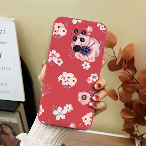 Xiaomi Redmi Note 9 Cover - Red - D2 - ONation Nature Floral Series - HQ Liquid Silicone Soft Case