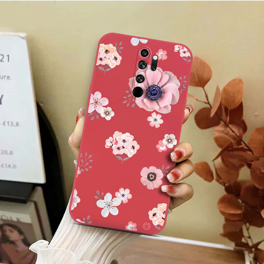 Xiaomi Redmi Note 8 Pro Cover - Red - D2 - ONation Nature Floral Series - HQ Liquid Silicone Soft Case