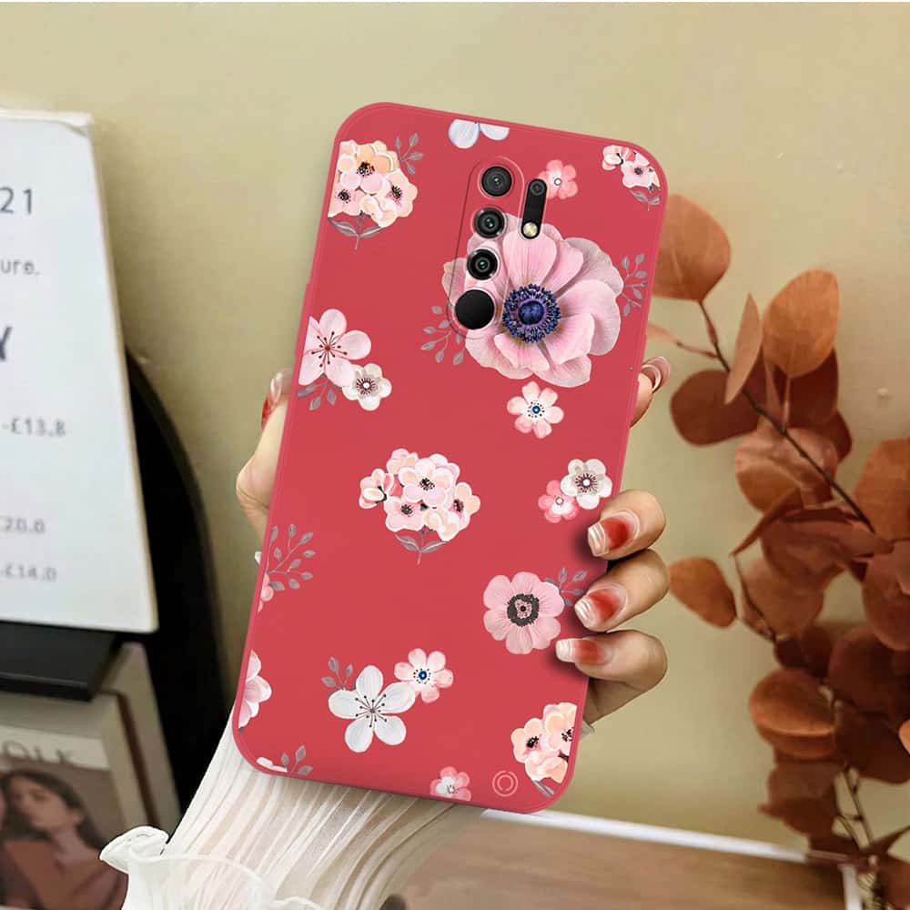Xiaomi Redmi 9 Prime Cover - Red - D2 - ONation Nature Floral Series - HQ Liquid Silicone Soft Case