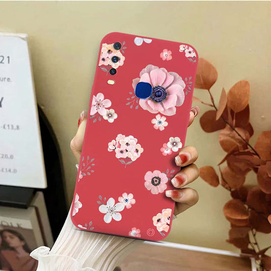 Vivo Y12 Cover - Red - D2 - ONation Nature Floral Series - HQ Liquid Silicone Soft Case