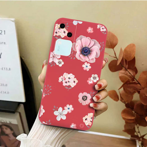 Vivo V30 Cover - Red - D2 - ONation Nature Floral Series - HQ Liquid Silicone Soft Case