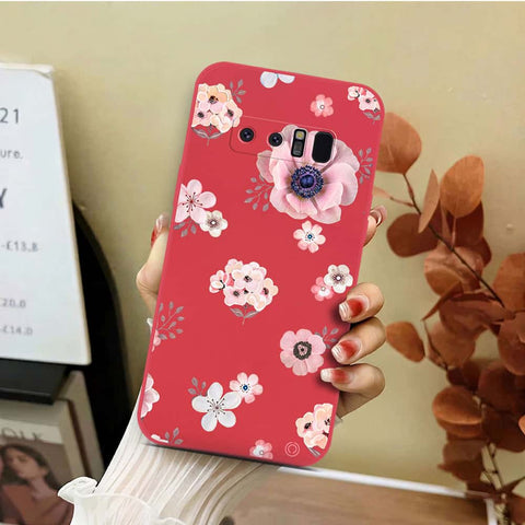 Samsung Galaxy Note 8 Cover - Red - D2 - ONation Nature Floral Series - HQ Liquid Silicone Soft Case