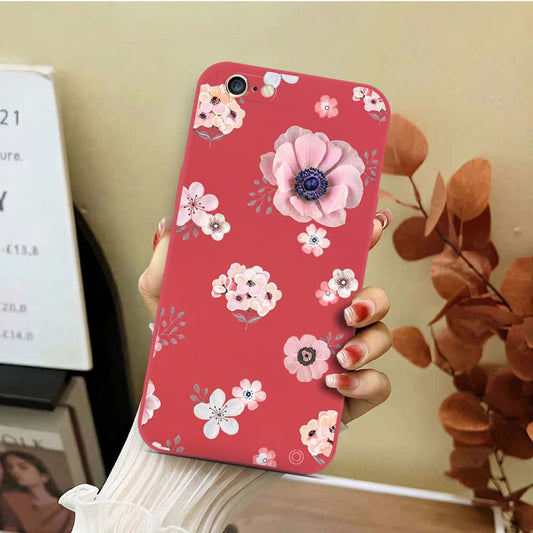 iPhone 6S / 6 Cover - Red - D2 - ONation Nature Floral Series - HQ Liquid Silicone Soft Case