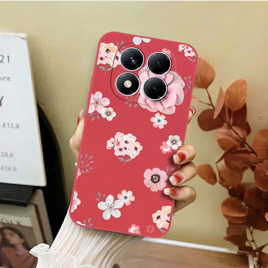 Xiaomi Redmi Note 14 Pro 4G Cover - Red - D2 - ONation Nature Floral Series - HQ Liquid Silicone Soft Case