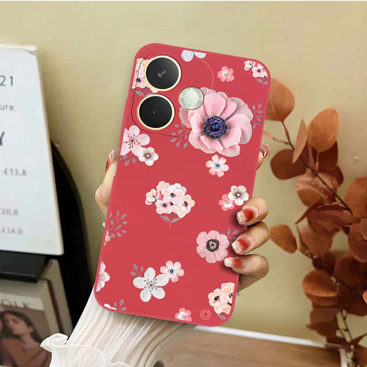 Oppo A5 Pro 4G Cover - Red - D2 - ONation Nature Floral Series - HQ Liquid Silicone Soft Case