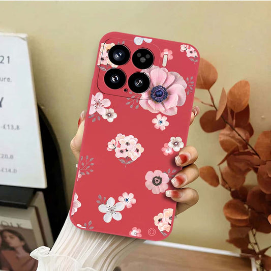 Xiaomi 15 Cover - Red - D2 - ONation Nature Floral Series - HQ Liquid Silicone Soft Case