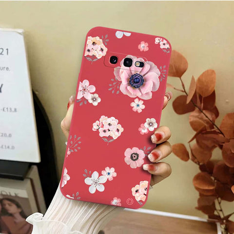 Samsung Galaxy S10e Cover - Red - D2 - ONation Nature Floral Series - HQ Liquid Silicone Soft Case