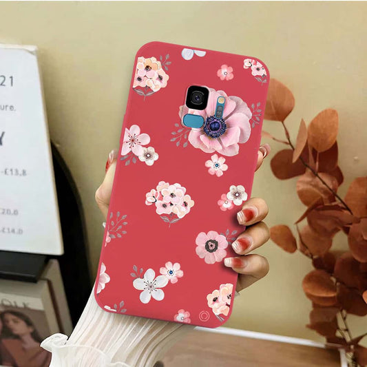 Samsung Galaxy S9 Cover - Red - D2 - ONation Nature Floral Series - HQ Liquid Silicone Soft Case