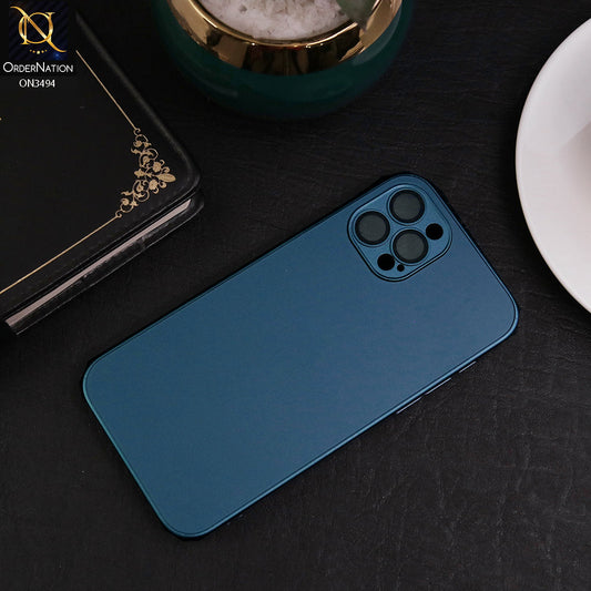 iPhone 12 Pro Cover - Navy Blue - AG Frosted Glass Soft Silicone Border Case With Camera Protection
