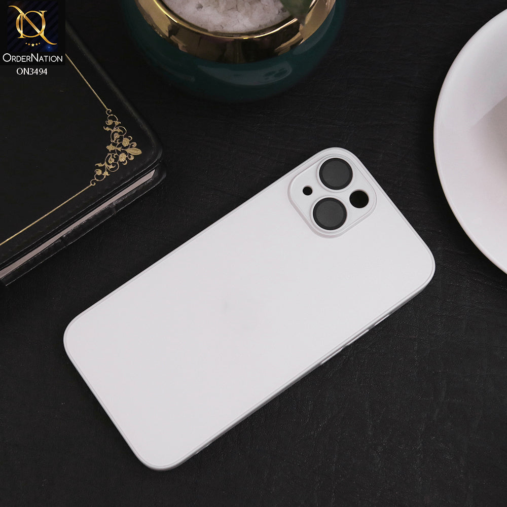 iPhone 14 Cover - White - AG Frosted Glass Soft Silicone Border Case With Camera Protection