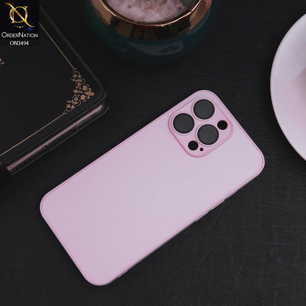 iPhone 14 Pro Max Cover - Pink - AG Frosted Glass Soft Silicone Border Case With Camera Protection