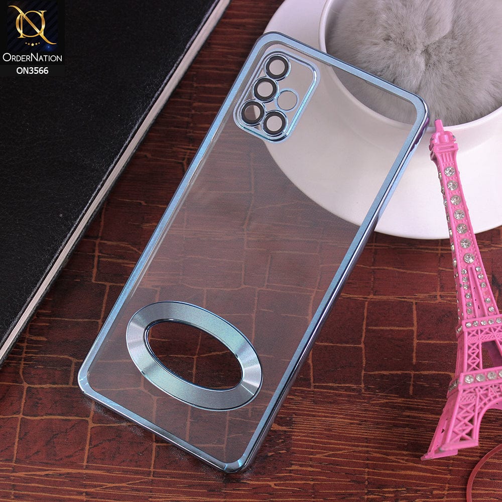 Samsung Galaxy A71 Cover  - Sierra Blue - Electroplating Borders Logo Hole Camera Lens Protection Soft Silicone Case