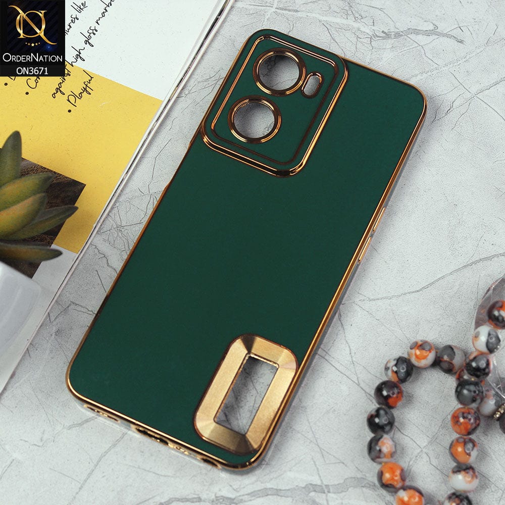 Oppo A57s Cover - Green -All New Electroplating Borders With Logo Hole Protective Soft Silicon Case