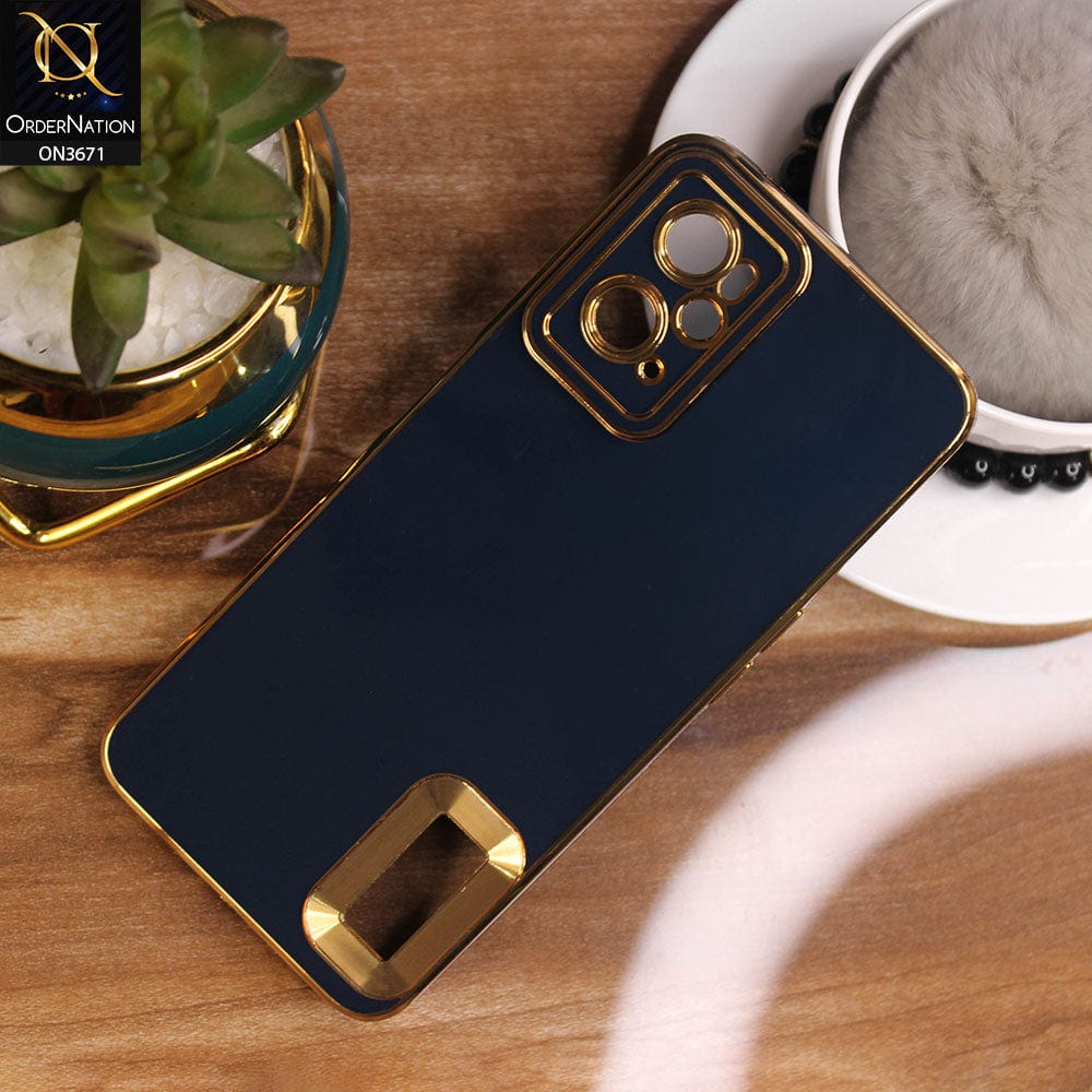 Oppo A76 Cover - Blue - All New Electroplating Borders With Logo Hole Protective Soft Silicon Case