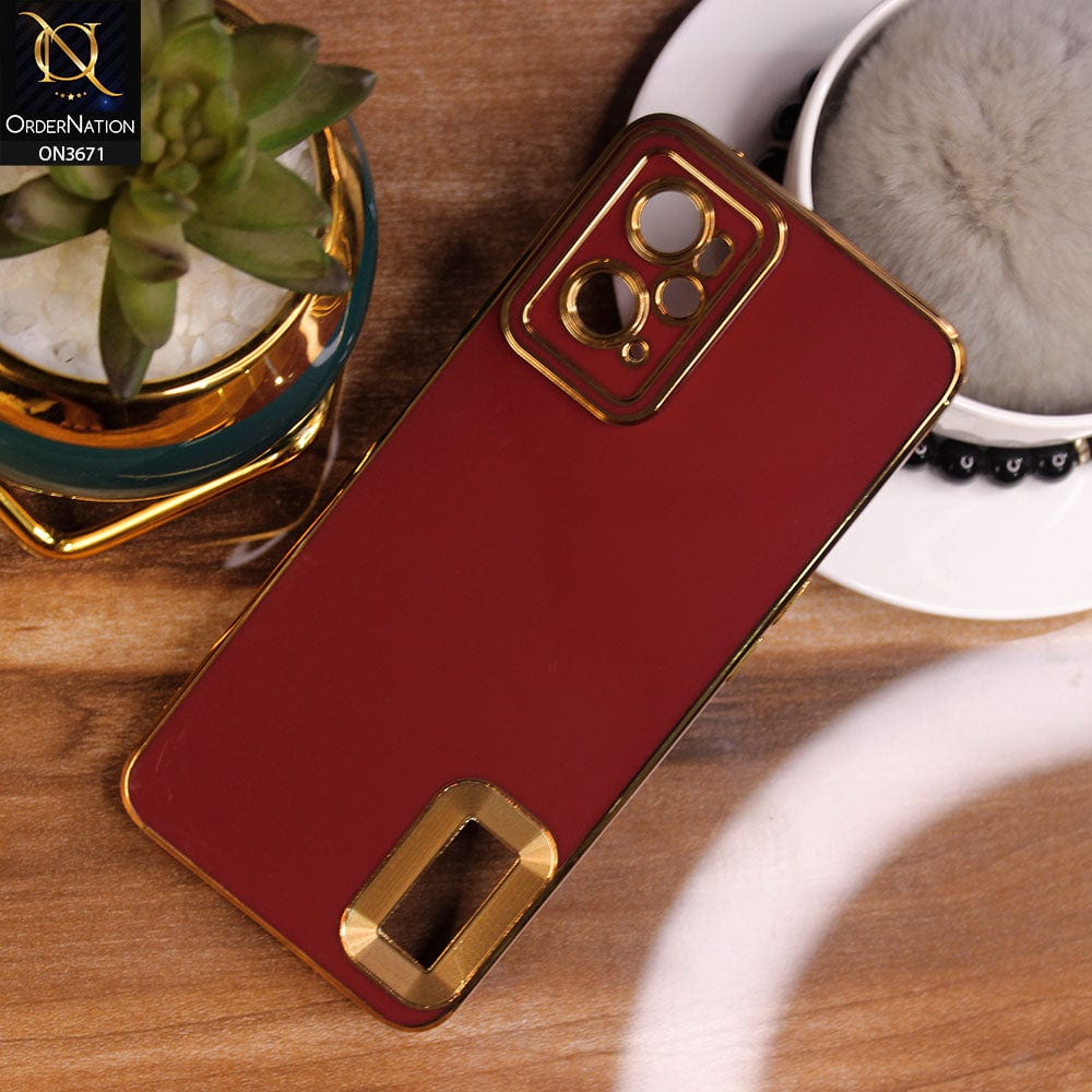 Oppo A36 Cover - Maroon - All New Electroplating Borders With Logo Hole Protective Soft Silicon Case