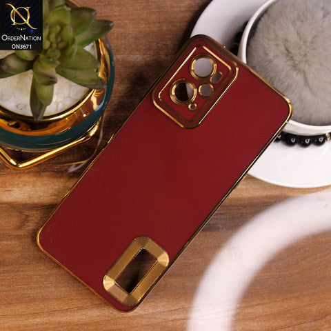 Oppo A76 Cover - Maroon - All New Electroplating Borders With Logo Hole Protective Soft Silicon Case