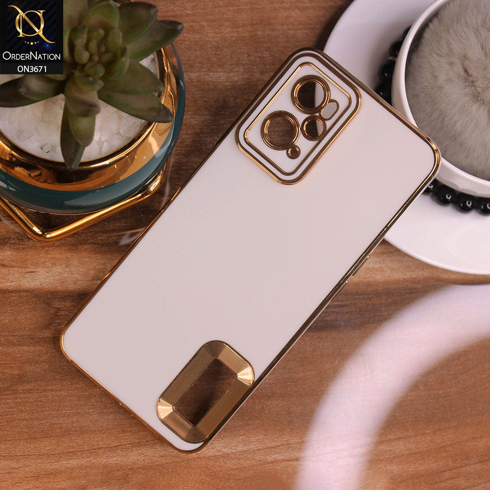 Oppo A76 Cover - White - All New Electroplating Borders With Logo Hole Protective Soft Silicon Case