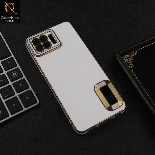 Oppo A93 Cover - White - All New Electroplating Borders With Logo Hole Protective Soft Silicon Case
