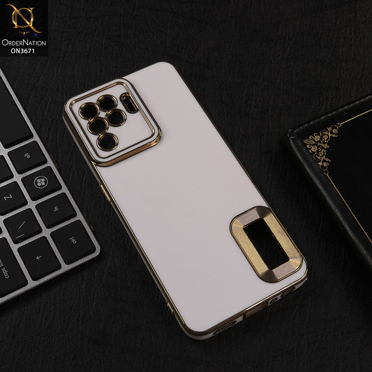 Oppo Reno 5 Lite Cover - White - All New Electroplating Borders With Logo Hole Protective Soft Silicon Case