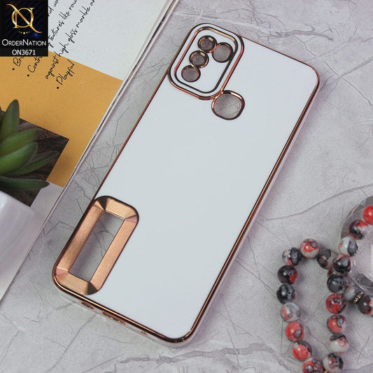 Infinix Hot 9 Play Cover - White - All New Electroplating Borders With Logo Hole Protective Soft Silicon Case