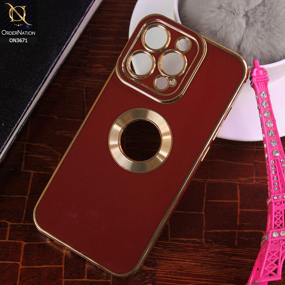 iPhone 13 Pro Cover - Maroon - All New Electroplating Borders With Logo Hole Protective Soft Silicon Case