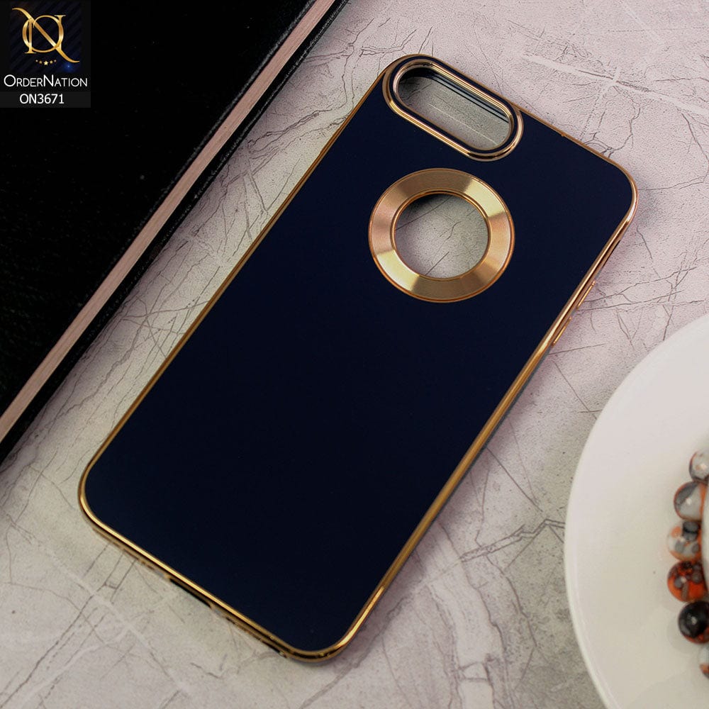 iPhone 7 Cover - Blue - All New Electroplating Borders With Logo Hole Protective Soft Silicon Case