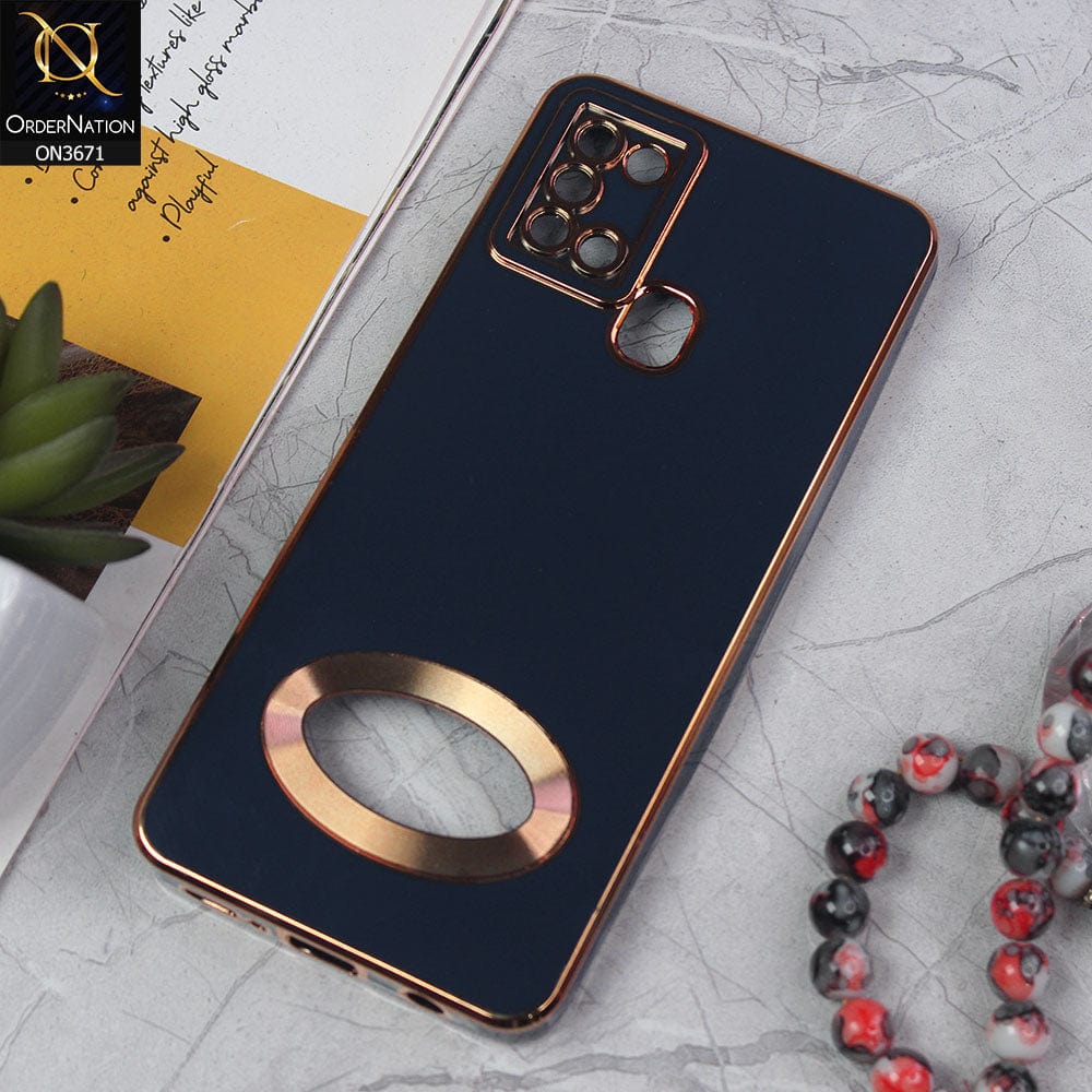 Samsung Galaxy A21s Cover - Blue- All New Electroplating Borders With Logo Hole Protective Soft Silicon Case