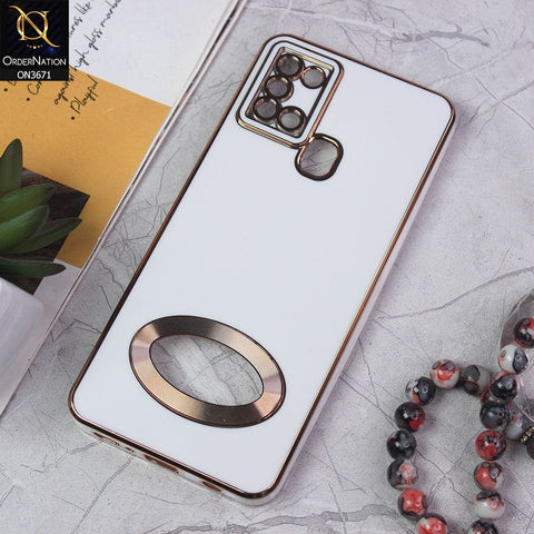 Samsung Galaxy A21s Cover - White - All New Electroplating Borders With Logo Hole Protective Soft Silicon Case