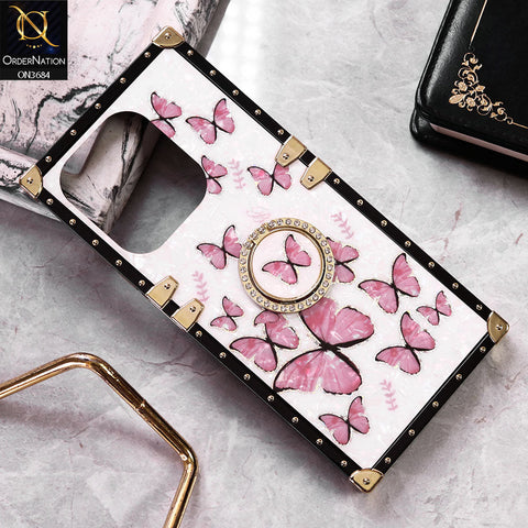 Oppo A3 4G Cover - Design1 - Trendy Holographic Design Golden Square Case with Matching Bling Ring Holder