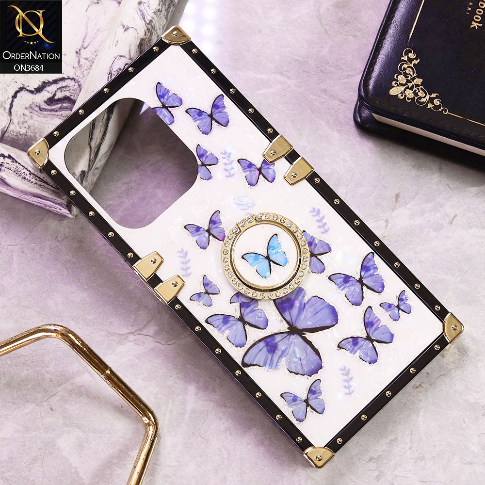 Oppo A3x 4G Cover - Design5 - Trendy Holographic Design Golden Square Case with Matching Bling Ring Holder
