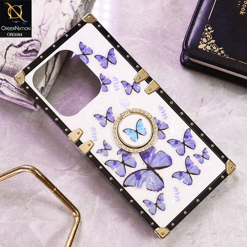 Oppo A3x 4G Cover - Design5 - Trendy Holographic Design Golden Square Case with Matching Bling Ring Holder